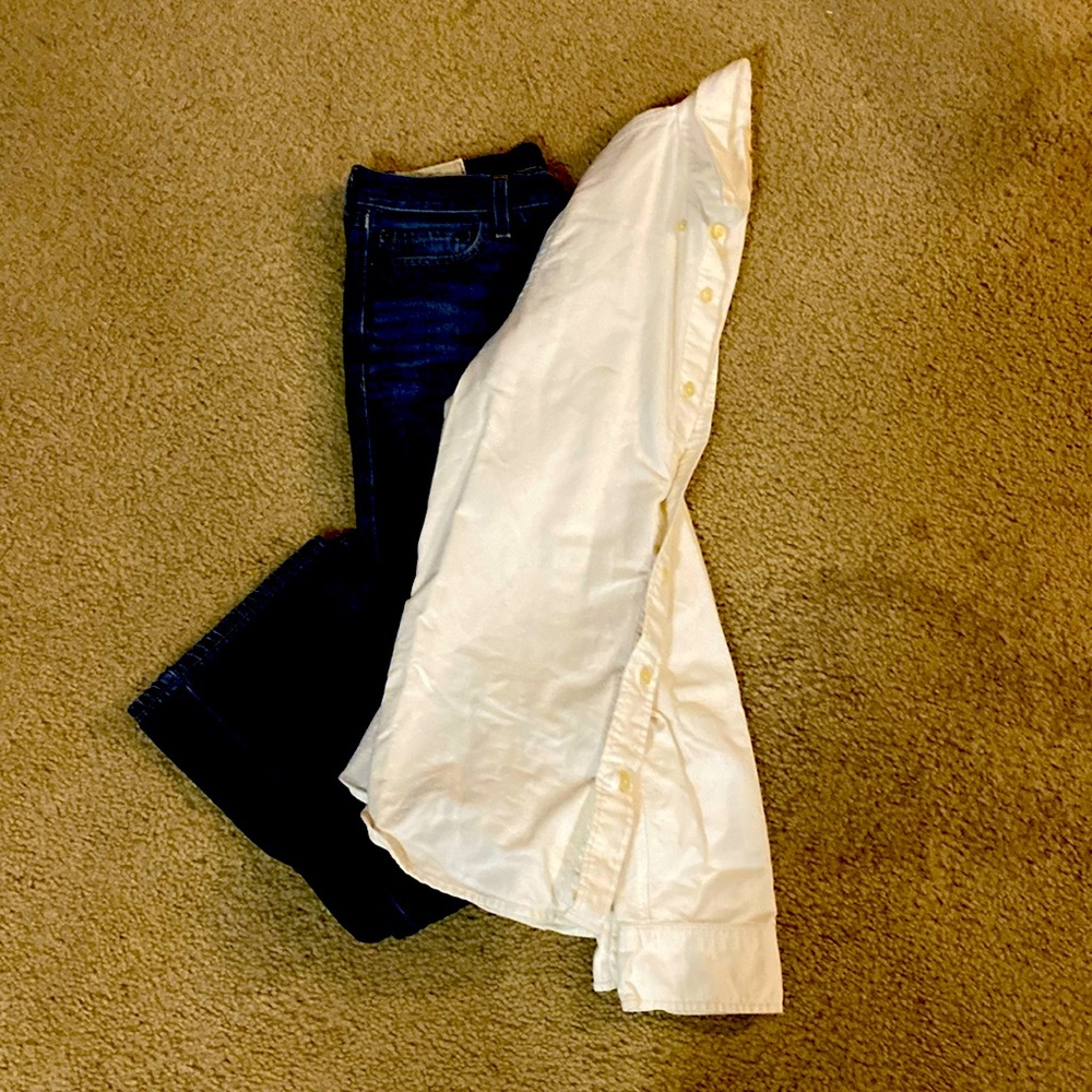 Hollister jeans, and a Hollister white long sleeve